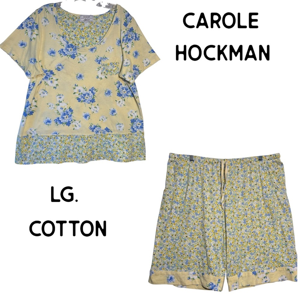 CAROLE HOCKMAN heavenly soft sleepwear Cotton LG yellow & blue PJ’s Shorts Top